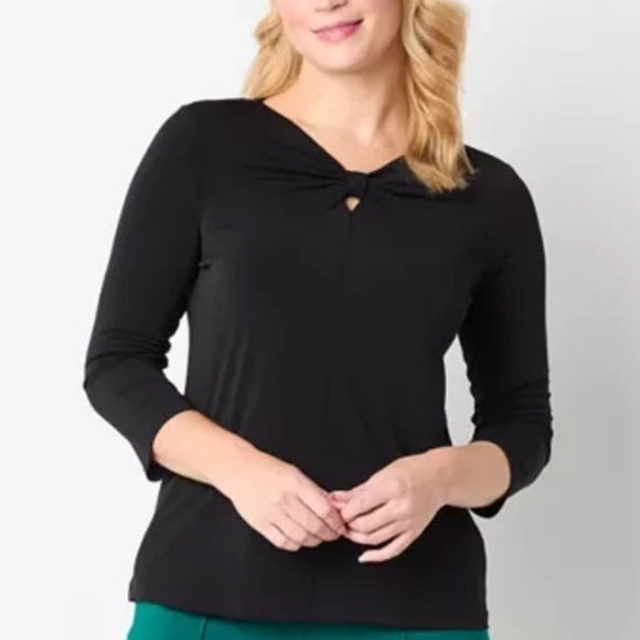 Liz Claiborne Tops - Liz Claiborne Keyhole Neck 3/4 Sleeve Stretch Jersey Blouse Black Large NEW